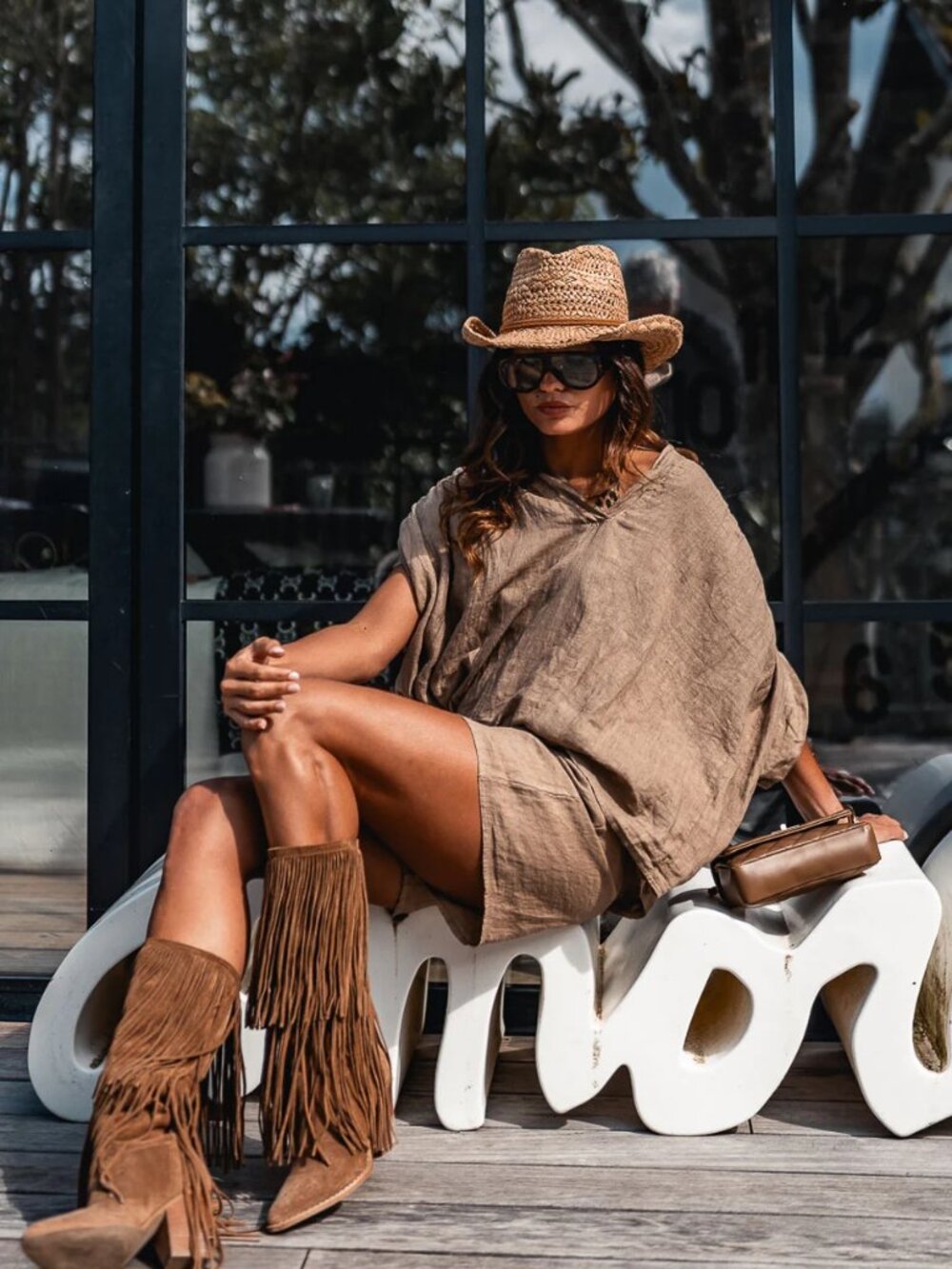 GRUNGEMAMA Valda Tu Italian 100% Linen Oversized Tunic Blouse Tobacco Women's OS